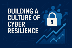 Building a culture of cyber resilience. abstract image on a blue background showing cybersecurity imagery.